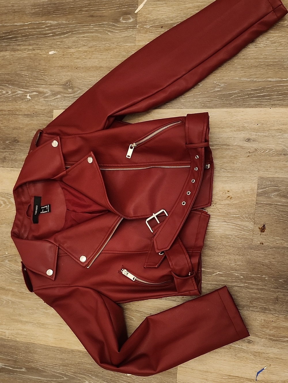 Deep Red Faux Leather Jacket